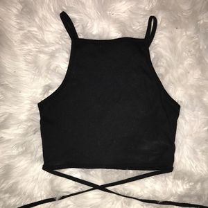Black Waist Tie Crop Top